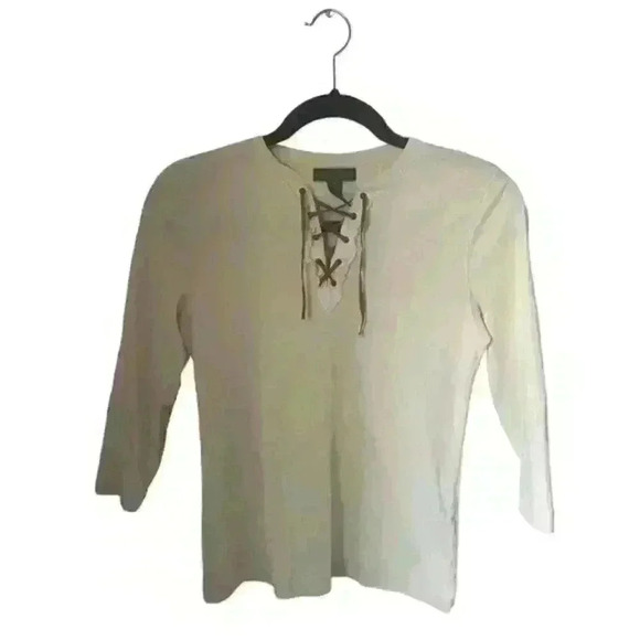 Lauren Ralph Lauren long sleeve top size M Petite Lace-Up Waffle-Knit cream - Picture 2 of 6